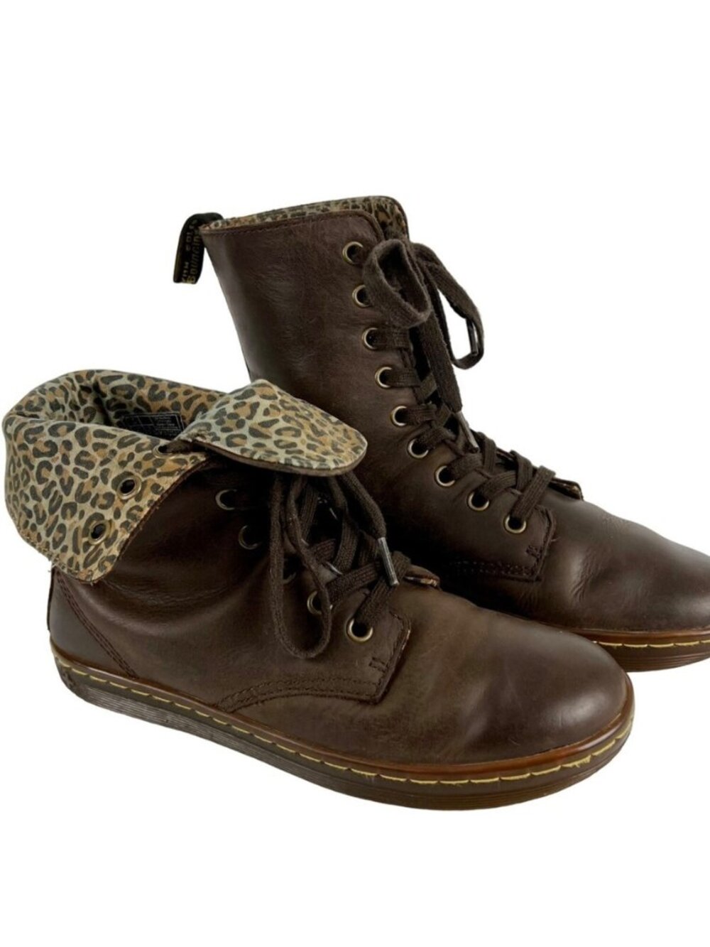 Dr. Martens Brown Leather Stratford Fold Down Boots Leopard Size 8 / EU 39